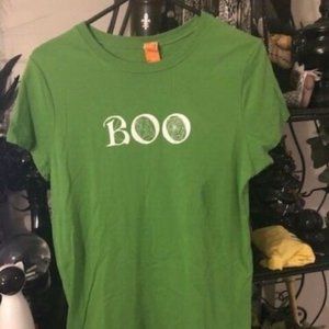 Green BOO Spiderweb Ghost Halloween Shirt Juniors XXL Teen